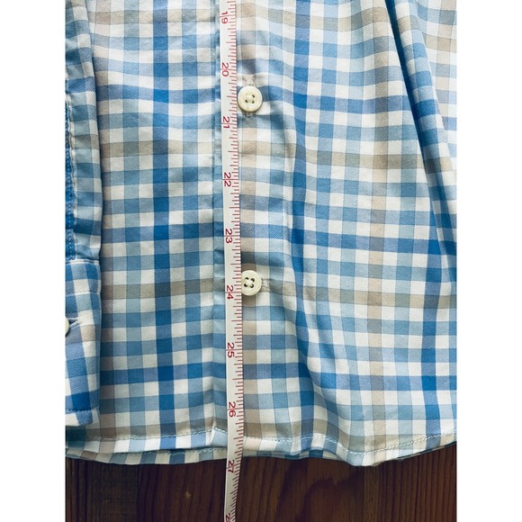 Peter Millar Button Down Shirt‎ Mens Medium Blue Tan Plaid Check Long Sleeve - Picture 10 of 10